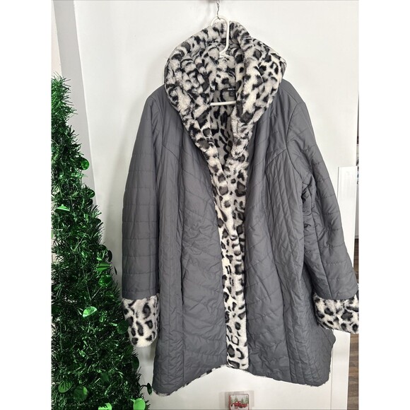 Dennis Basso Animal Print Reversible Coat - Picture 8 of 10